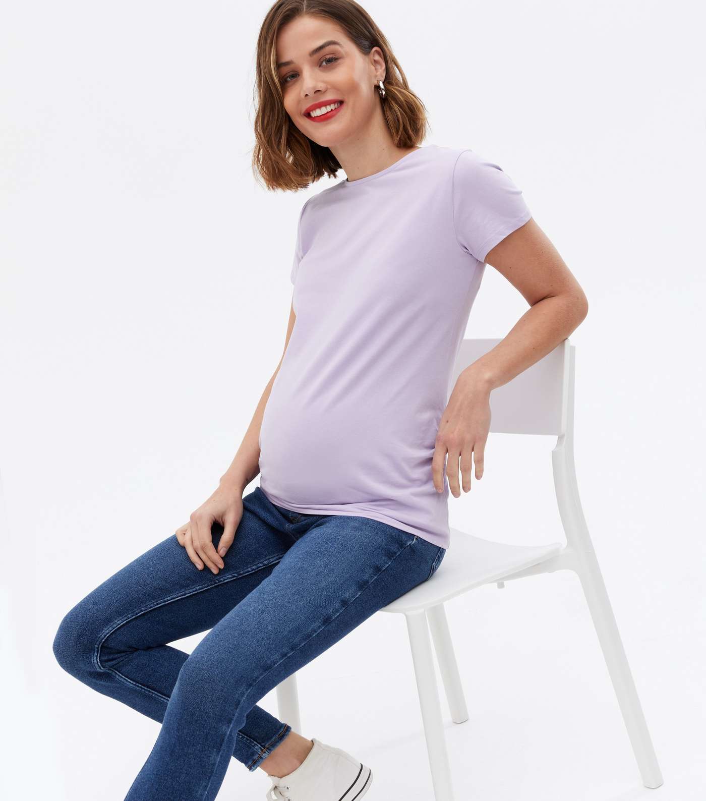 Maternity Lilac Ruched Crew T-Shirt