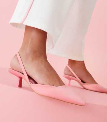 Malibu Pink Satin Slingback Kitten Heel Court Shoes