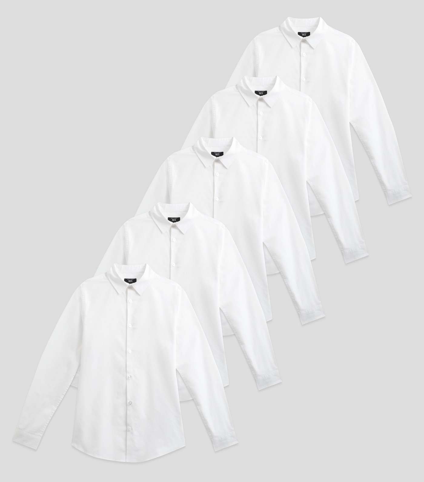 Boys 5 Pack White Collared Long Sleeve Easy Care School Shirts Image 9