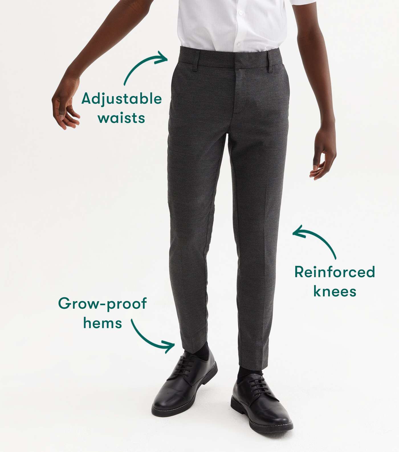Boys Dark Grey Adjustable Waist Skinny School Trousers Image 3