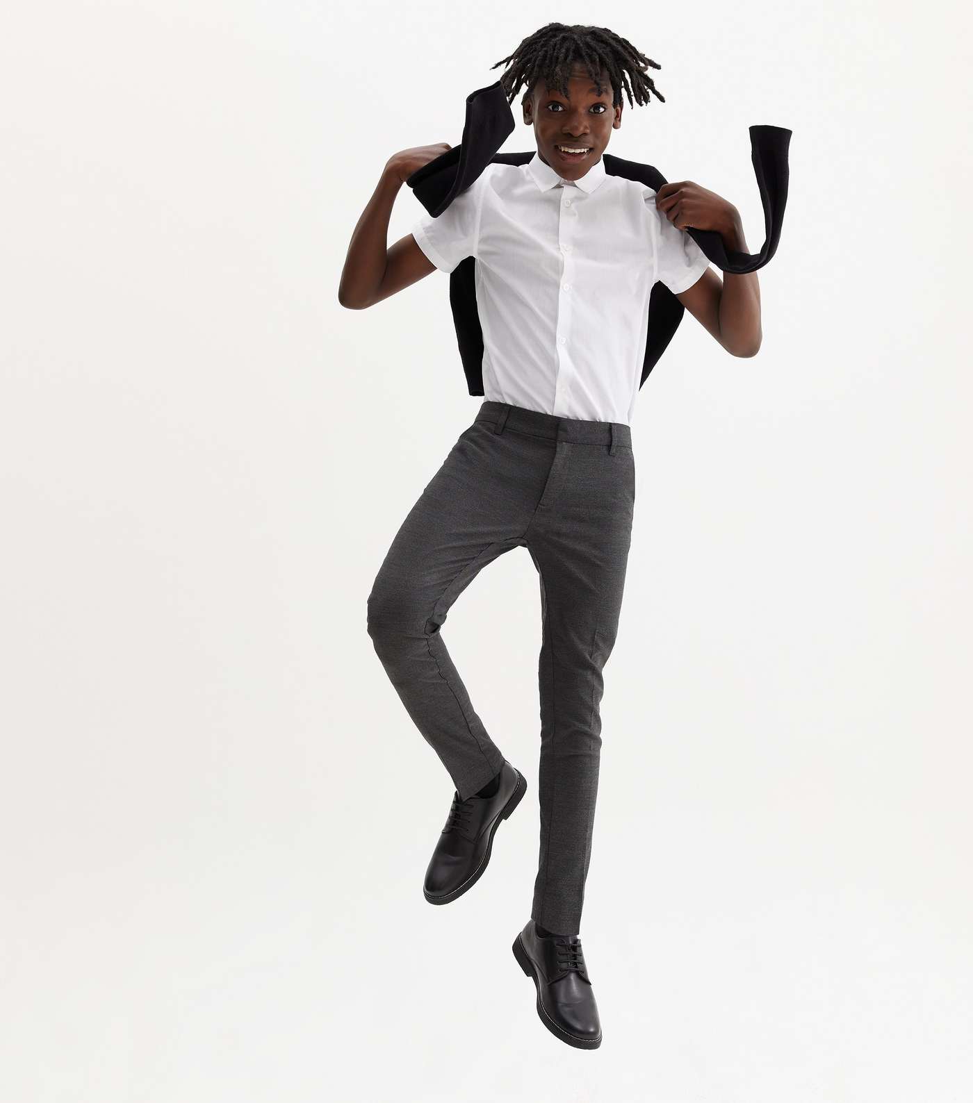 Boys Dark Grey Adjustable Waist Skinny School Trousers Image 5