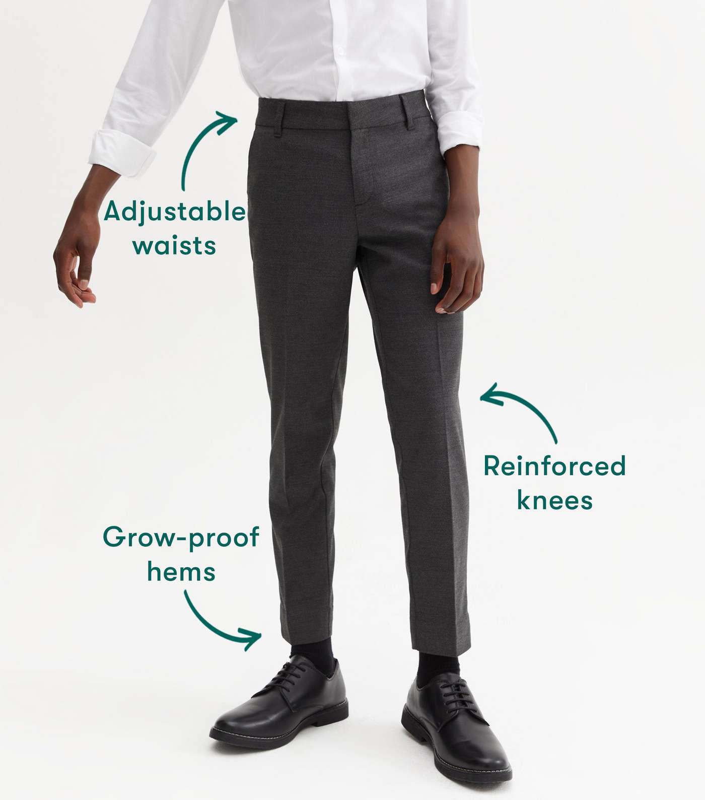 Boys Dark Grey Adjustable Waist Slim Leg School Trousers Image 3