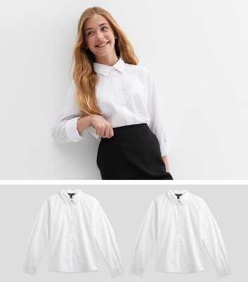 Girls 2 Pack White Long Sleeve School Shirts