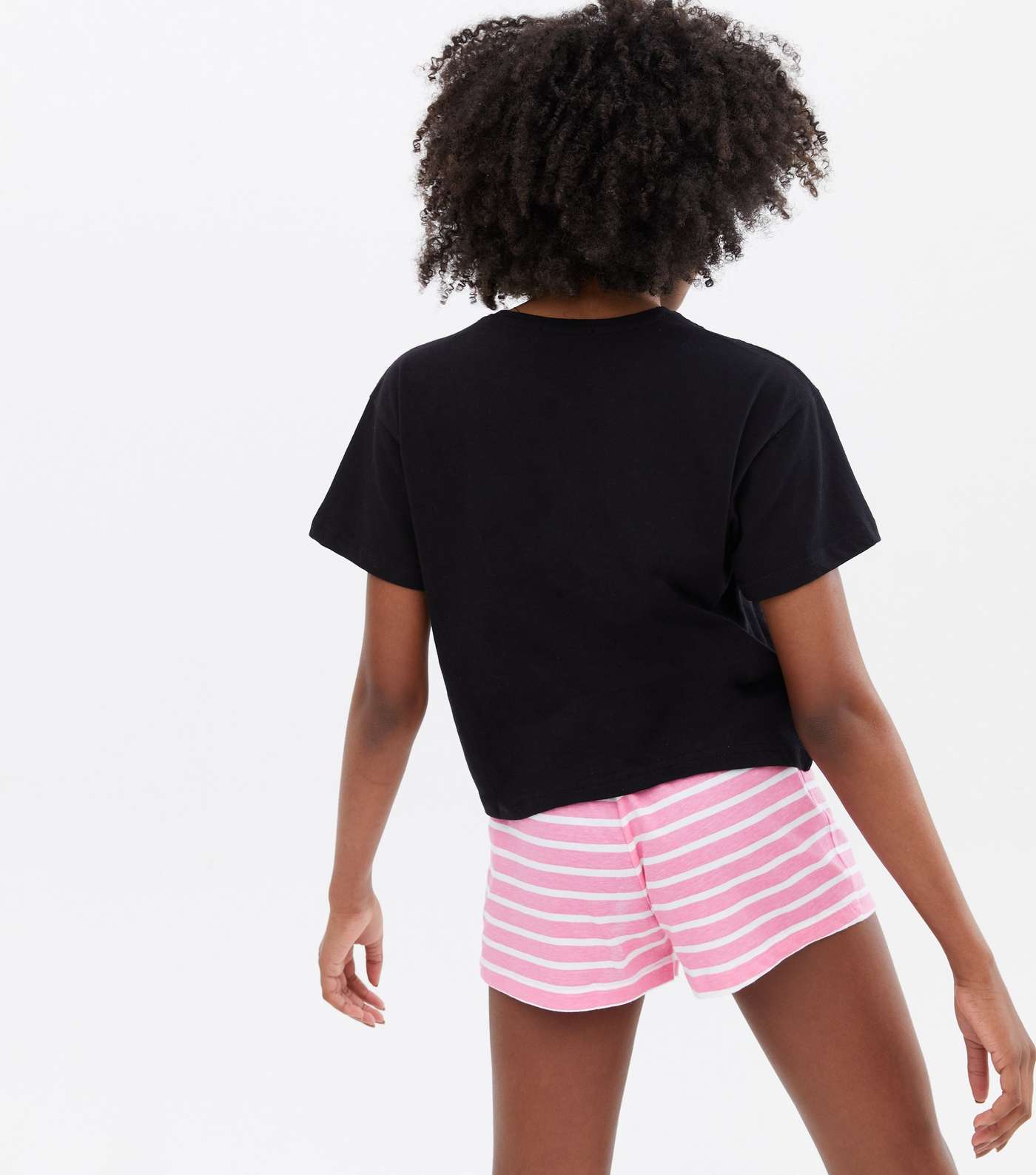 Girls Black Stripe Short Pyjama Set with Sweet Logo Image 4