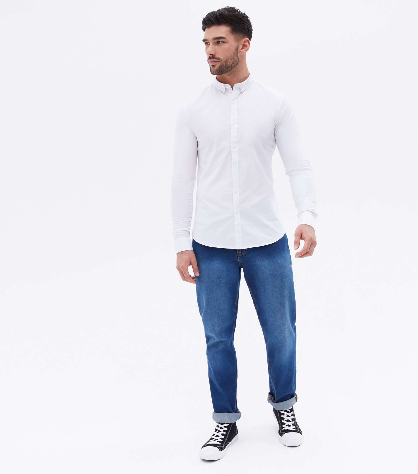 White Muscle Fit Long Sleeve Oxford Shirt Image 2