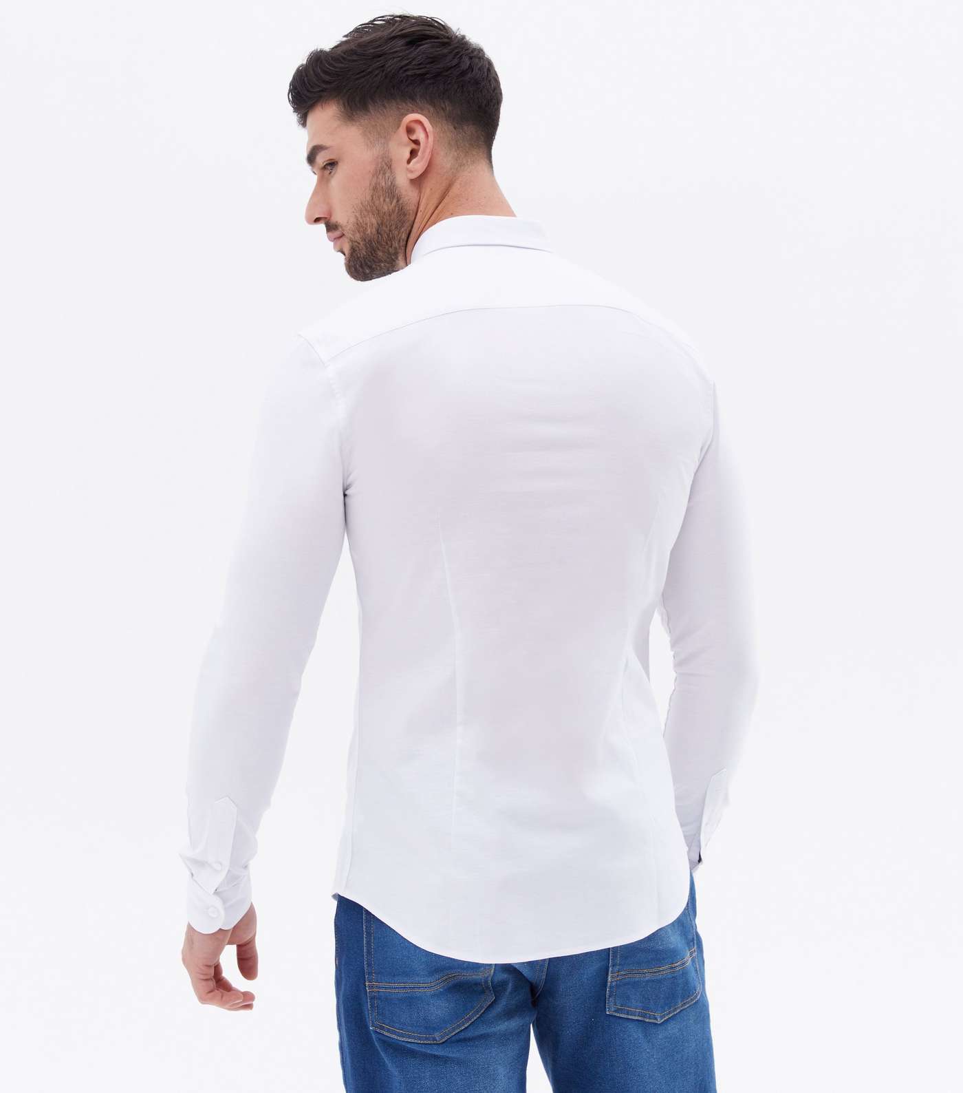 White Muscle Fit Long Sleeve Oxford Shirt Image 4