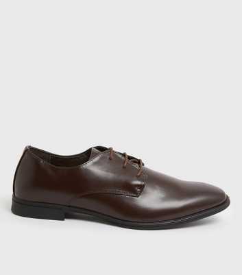 Dark Brown Leather-Look Derby Shoes