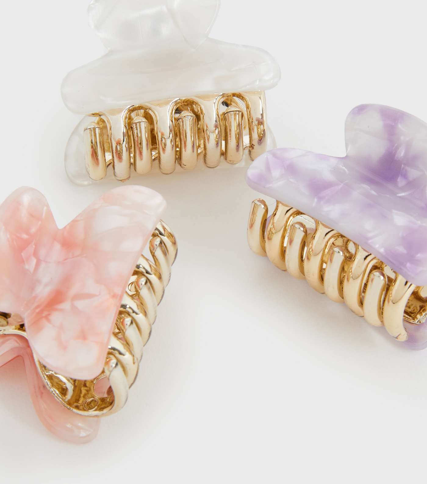 3 Pack Lilac Pink and White Resin Mini Hair Claw Clips Image 2
