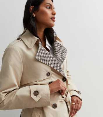 Stone Check Collared Belted Trench Coat