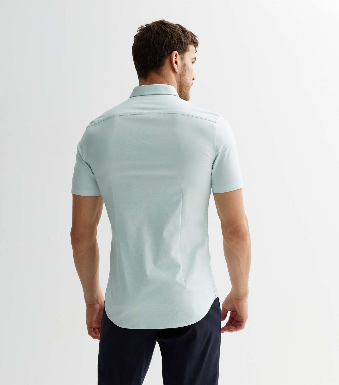 Pale Blue Short Sleeve Muscle Fit Oxford Shirt Image 4