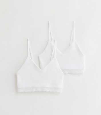 Girls 2 Pack White Lace Trim Crop Tops