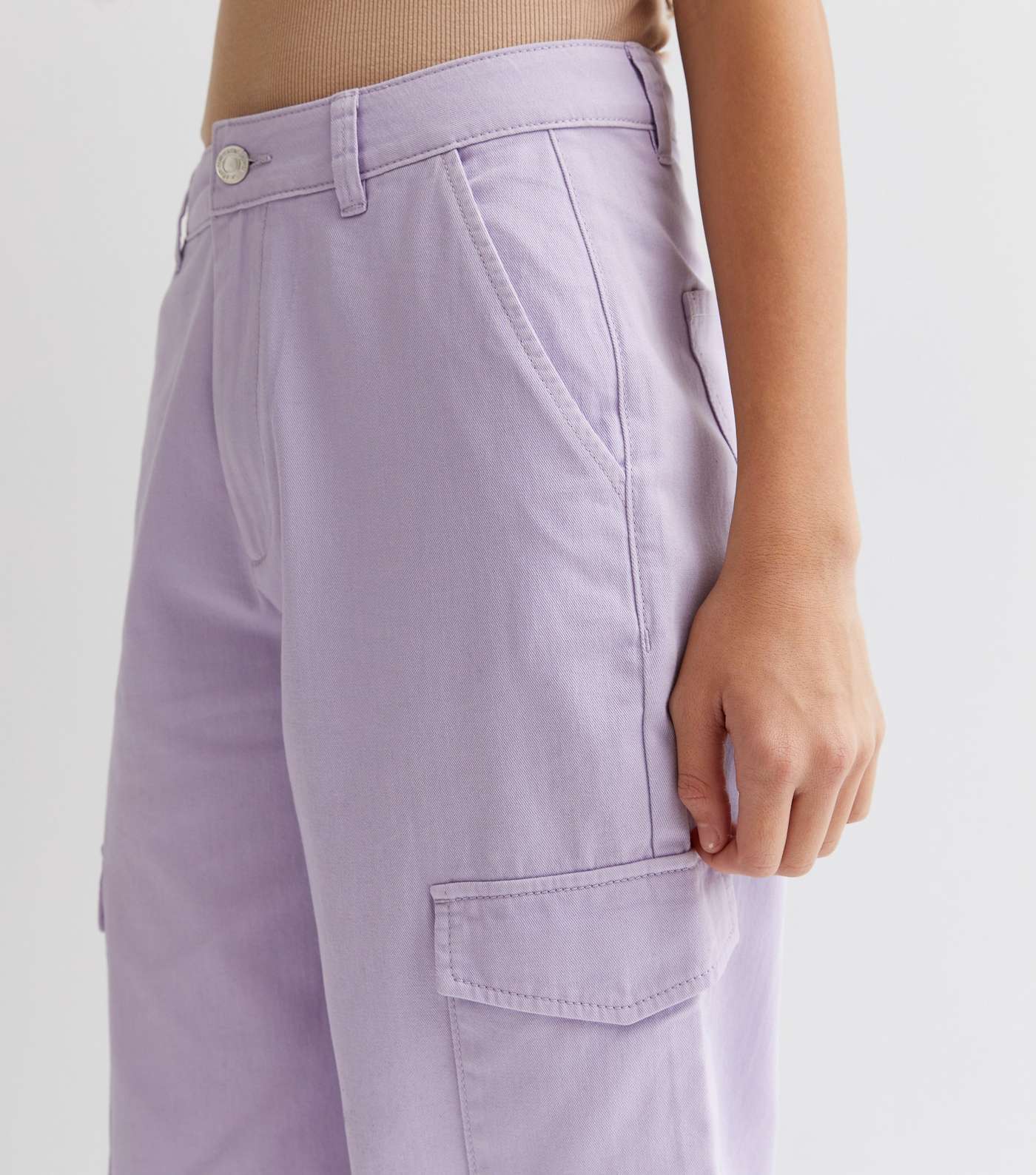 Girls Lilac Mid Rise Wide Leg Cargo Trousers Image 3