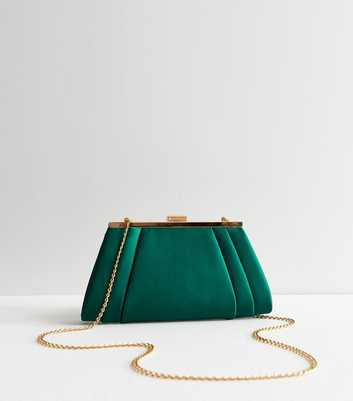 Green Satin Chain Strap Clutch Bag