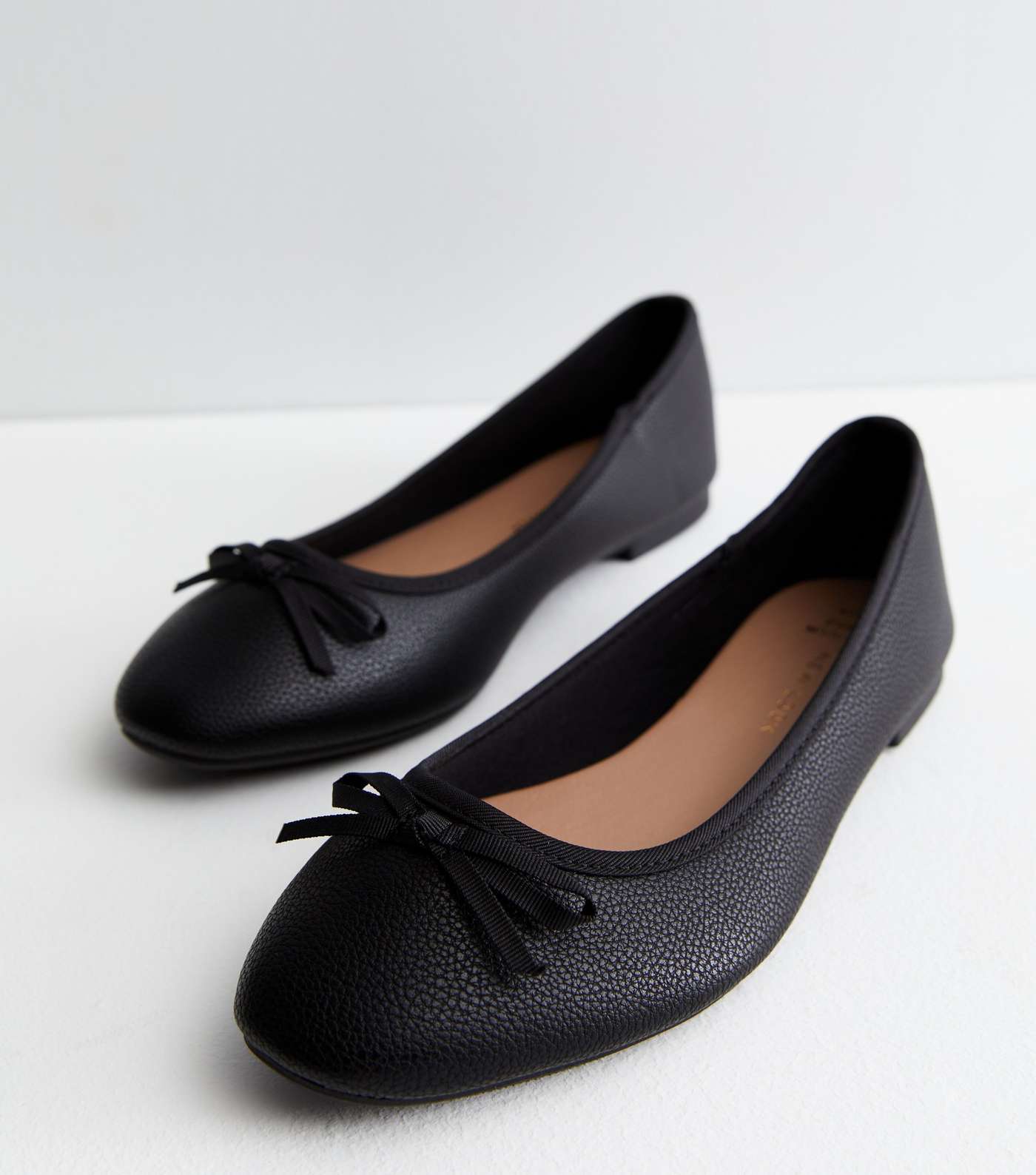 Extra Wide Fit Black Leather-Look Bow Front Ballerina Pumps Image 3