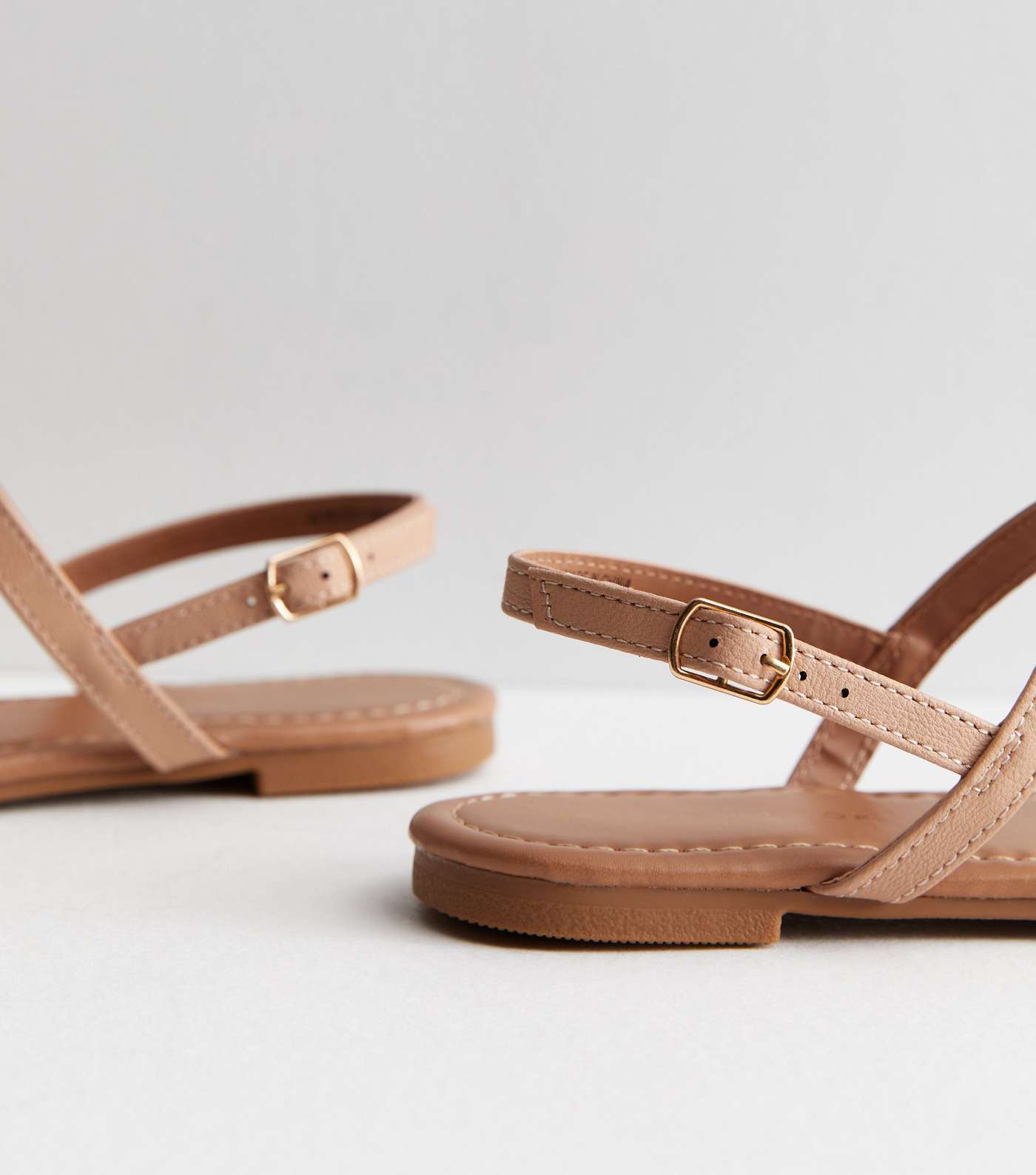 Pale Pink Leather-Look Plaited Toe Post Sandals Image 5