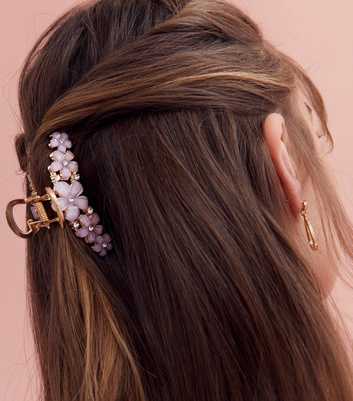 Pink Metal Diamanté Flower Hair Claw Clip