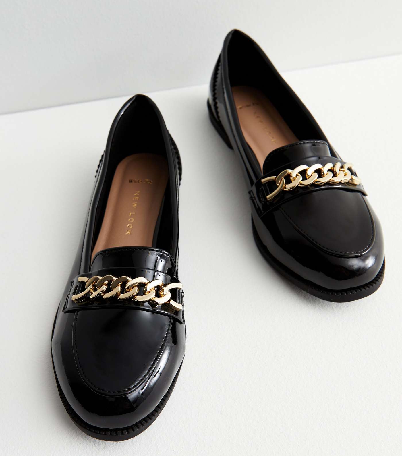 Wide Fit Black Patent Chain Loafers Image 2
