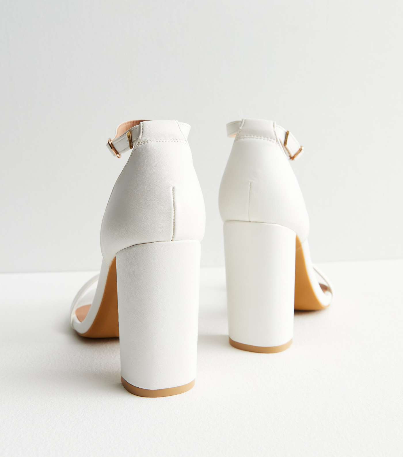 Wide Fit White Leather-Look 2 Part Block Heel Sandals Image 4