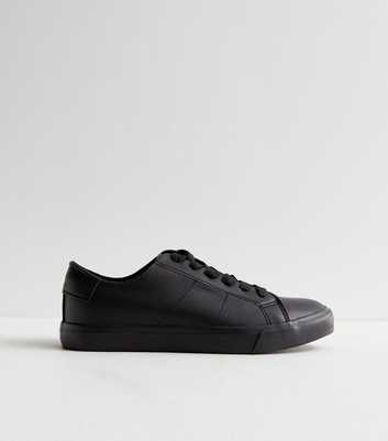 Black Leather-Look Lace Up Trainers