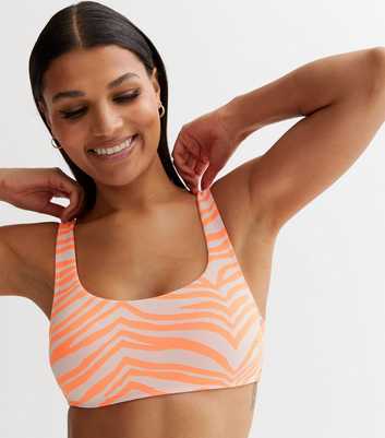 Orange Zebra Print Jacquard Crop Bikini Top