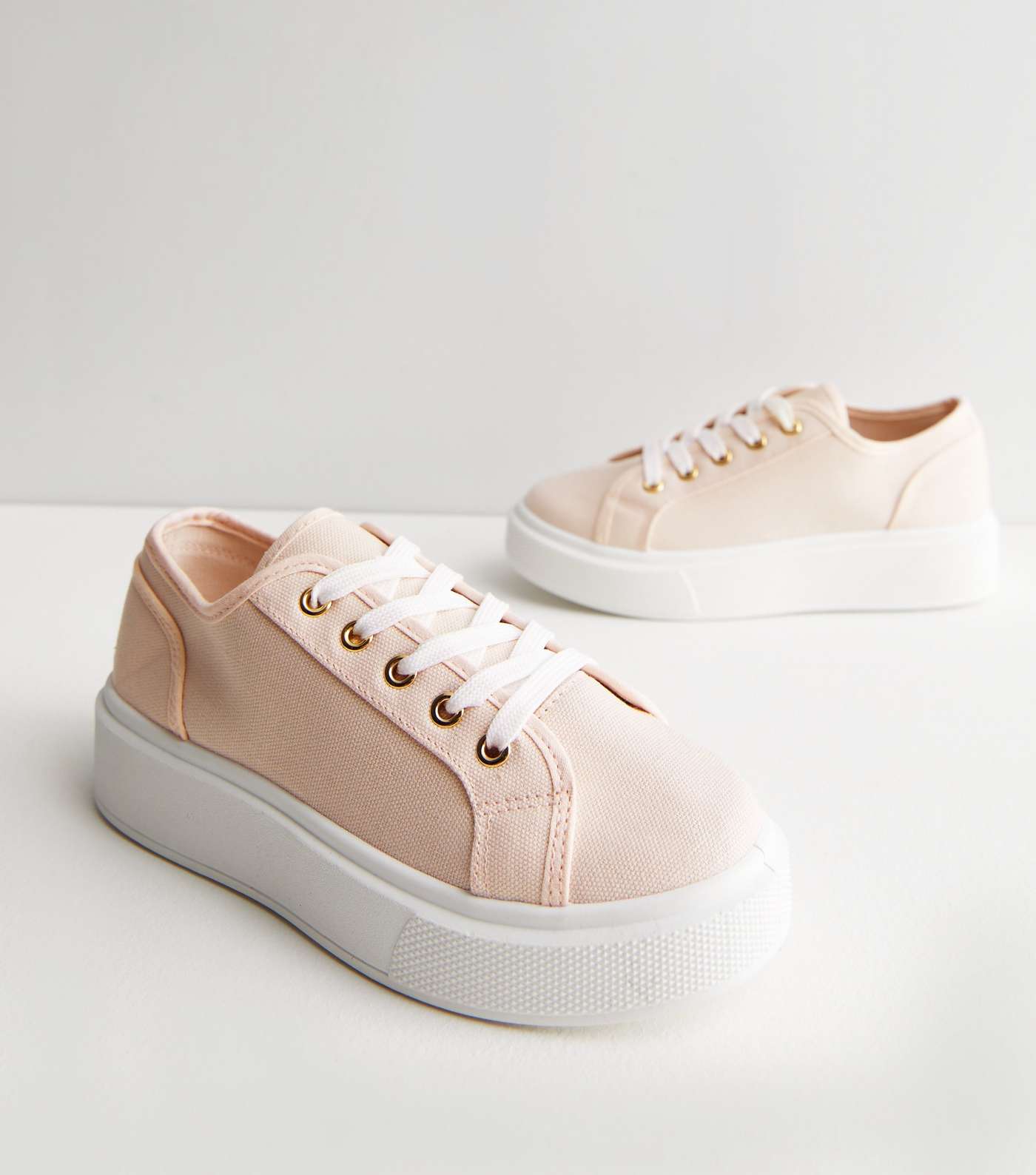 Pink Canvas Lace Up Chunky Trainers
