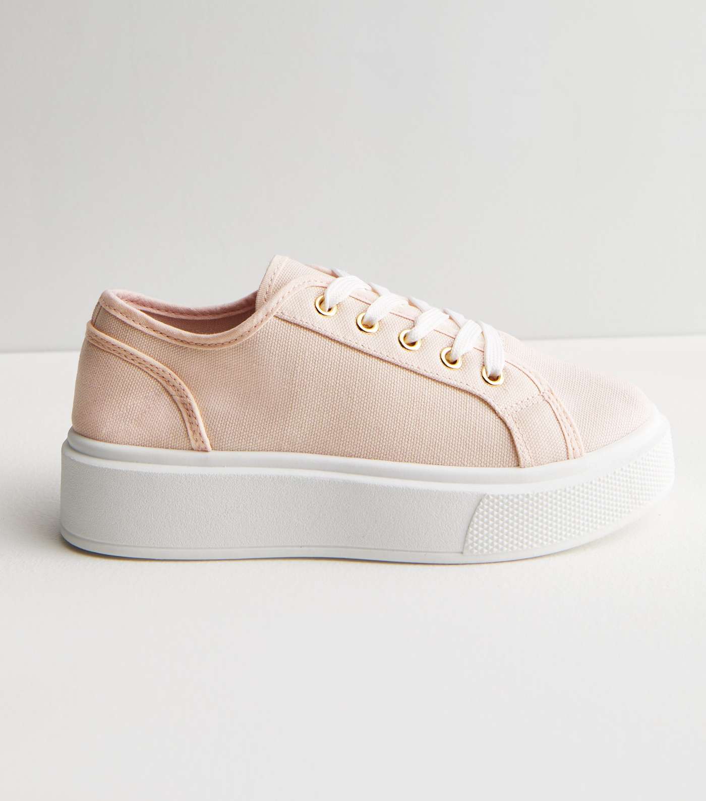 Pink Canvas Lace Up Chunky Trainers Image 3