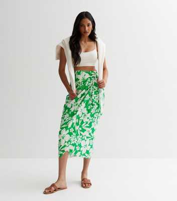Green Floral Sarong Midi Skirt