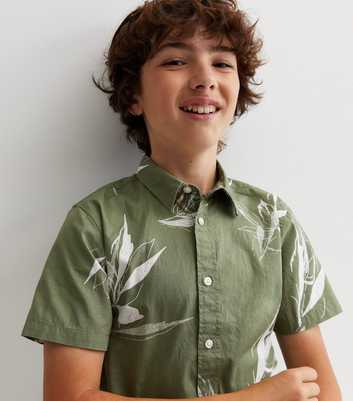 Jack & Jones Junior Olive Leaf Print Short Sleeve Shirt