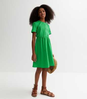 KIDS ONLY Green Textured Button Front Mini Dress