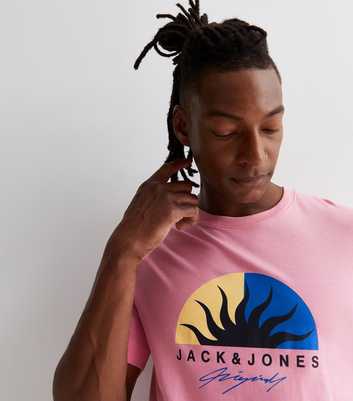 Jack & Jones Mid Pink Cotton Tropical Logo T-Shirt