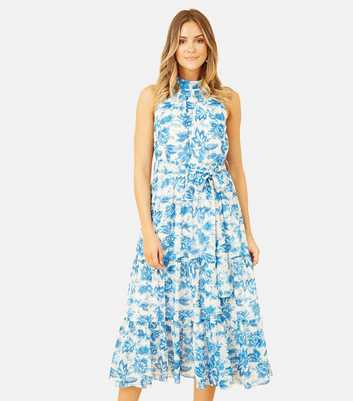 Yumi Blue Floral Halter Midi Dress