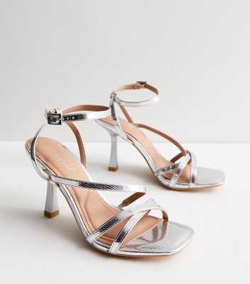 Silver Strappy Stiletto Heel Sandals