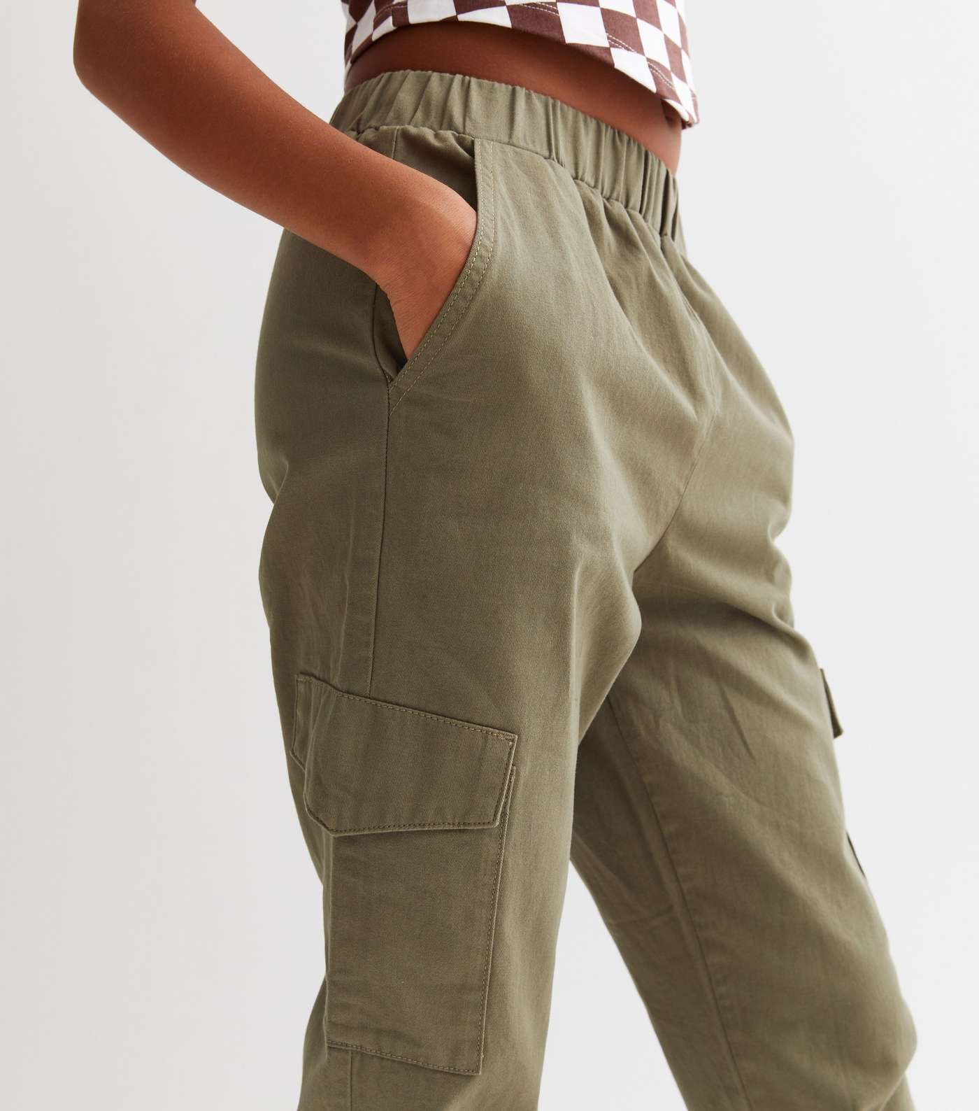 Girls Khaki Cotton Cuffed Cargo Trousers Image 3