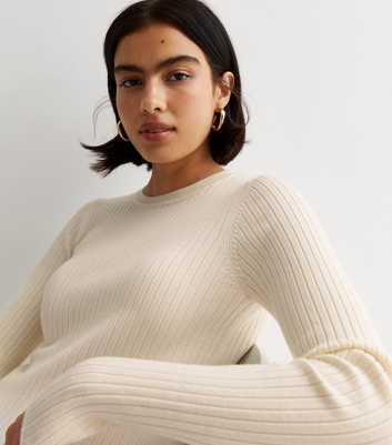 Off White Ribbed Knit Long Sleeve Top