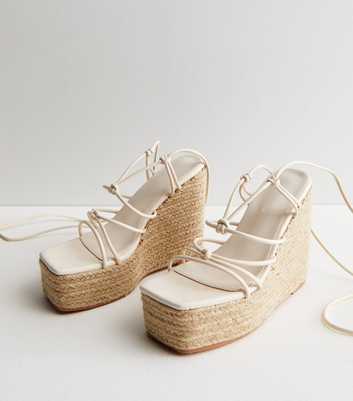 Public Desire Off White Strappy Espadrille Wedge Sandals