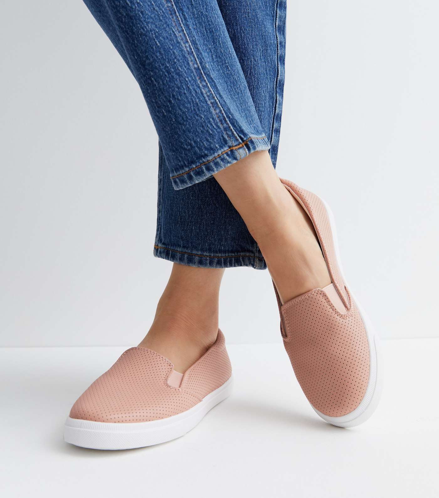 Pale Pink Perforated Slip On Trainers Image 2