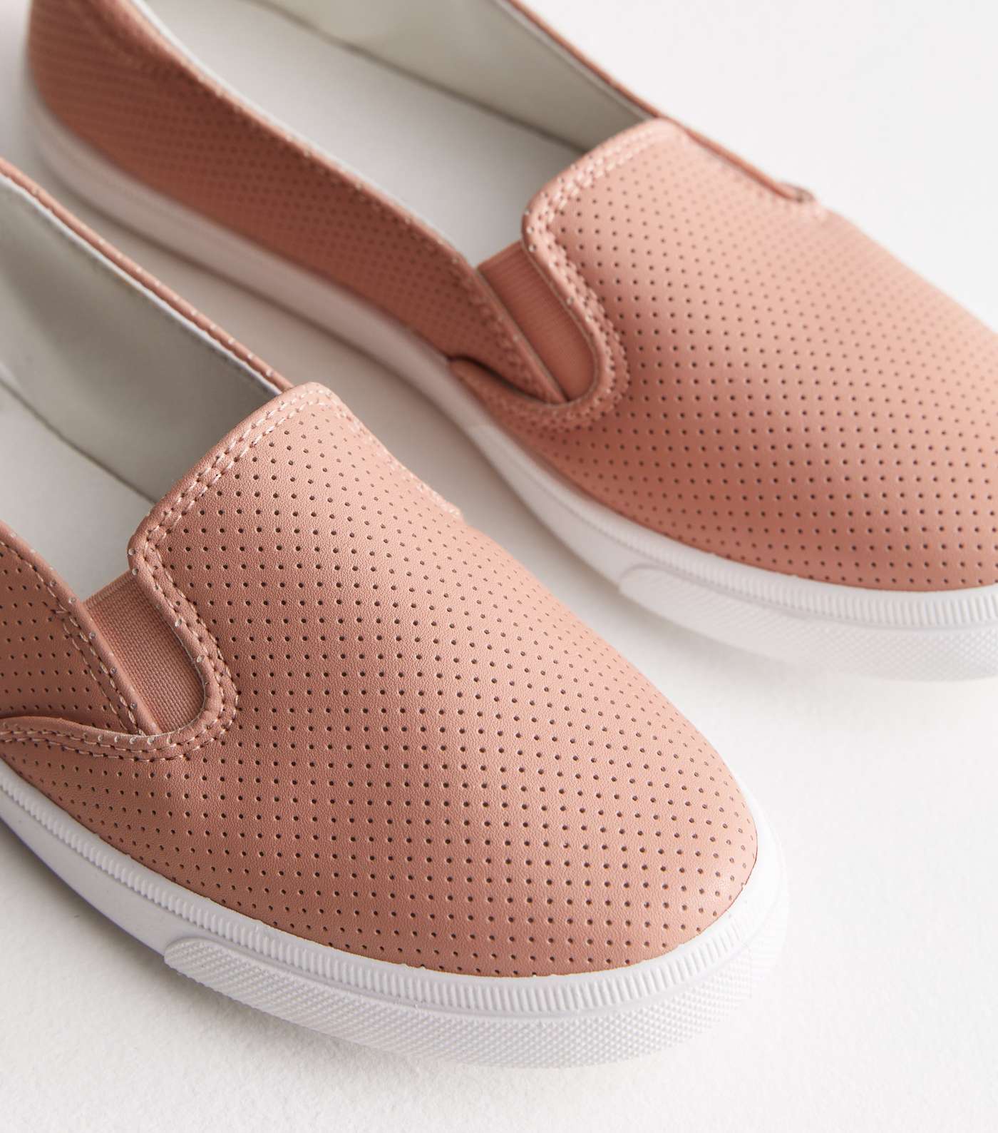 Pale Pink Perforated Slip On Trainers Image 4