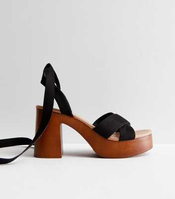 Black Suedette Ankle Tie Platform Sandals