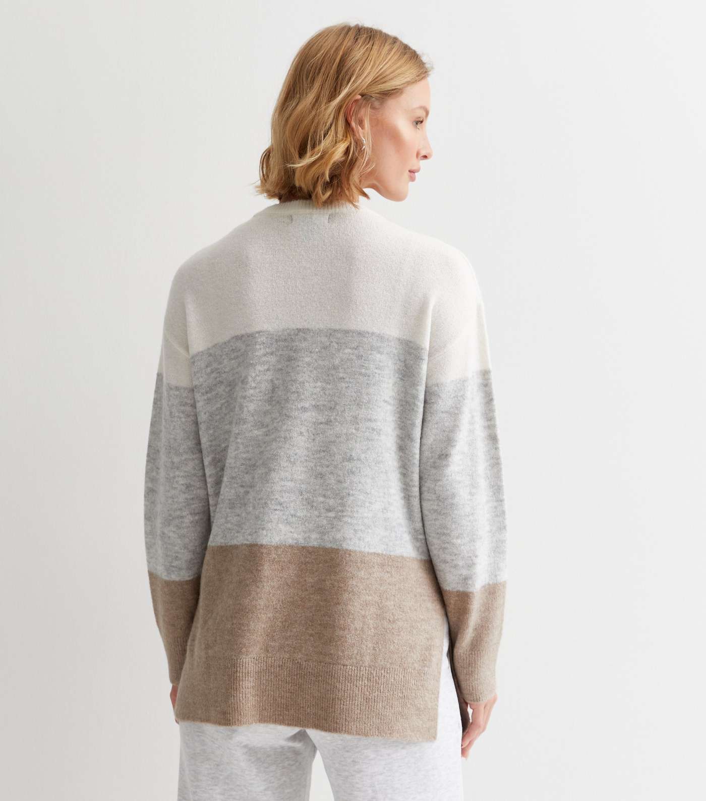 Maternity Off White Fine Knit Colour Block Long Sleeve Jumper Image 4