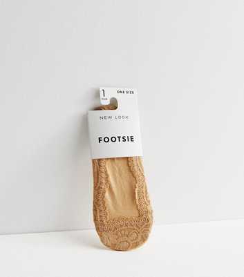 Tan Lace Footsie Socks