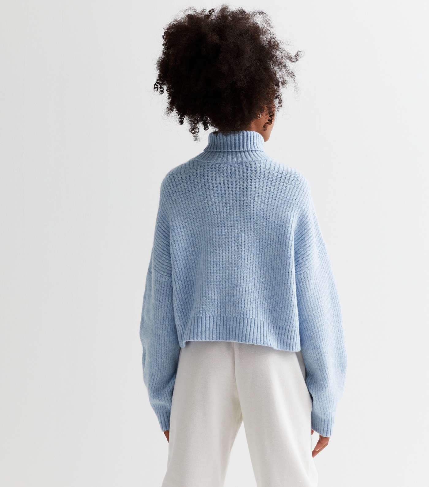 Girls Pale Blue Cable Knit Roll Neck Jumper Image 4
