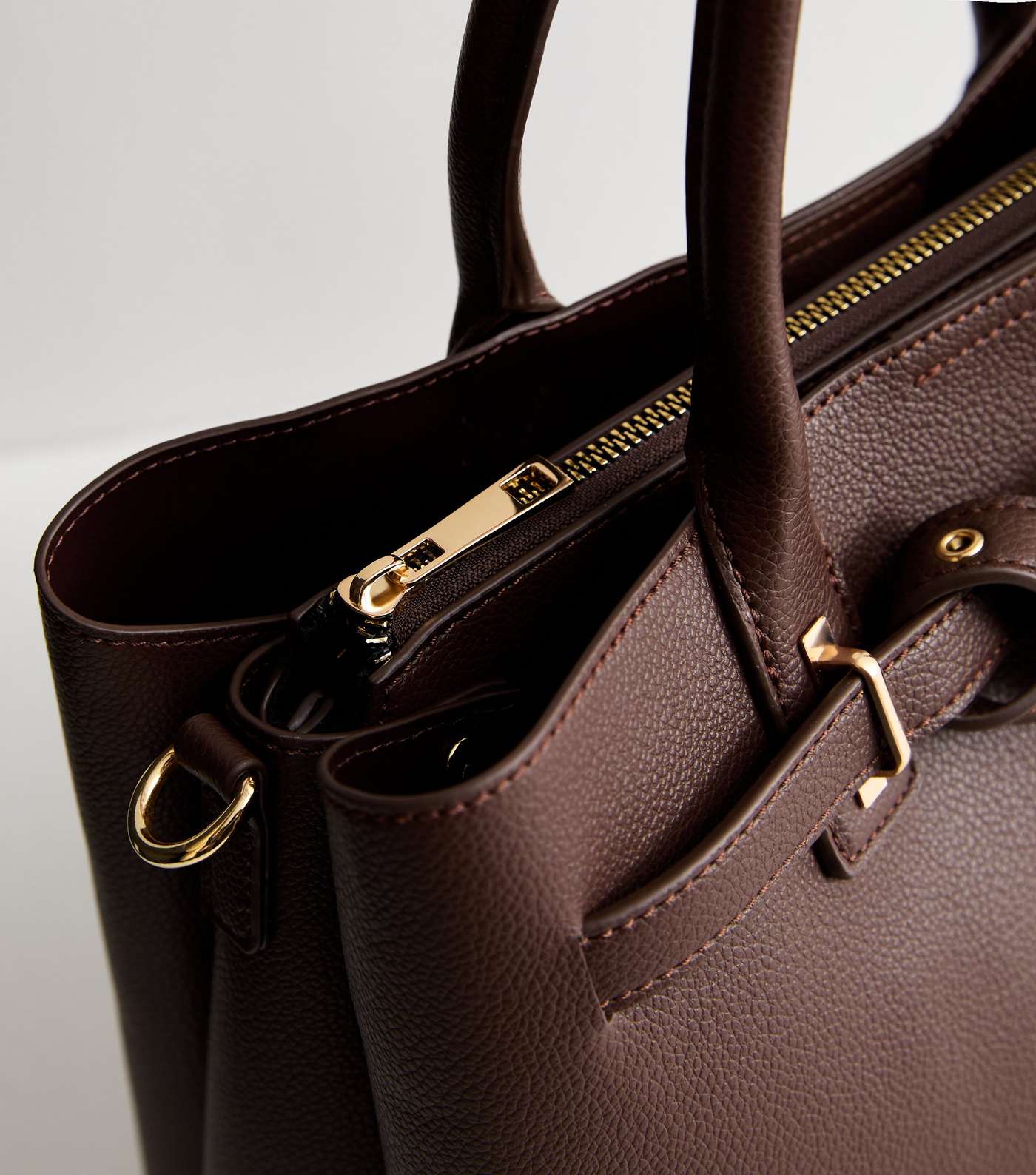 Dark Brown Leather-Look Buckle Tote Bag Image 5