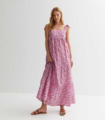 Maternity Pink Floral Cotton Tiered Hem Maxi Dress