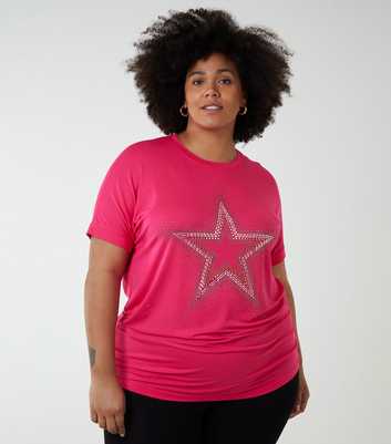 Blue Vanilla Curves Bright Pink Diamanté Star T-Shirt 