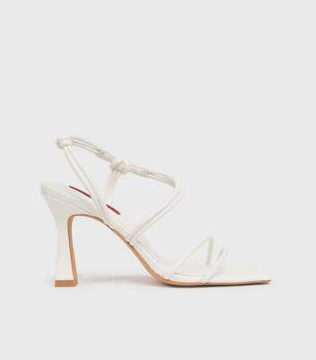 London Rebel White Leather-Look Strappy Block Heel Sandals