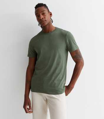 Khaki Cotton Crew Neck Regular Fit T-Shirt