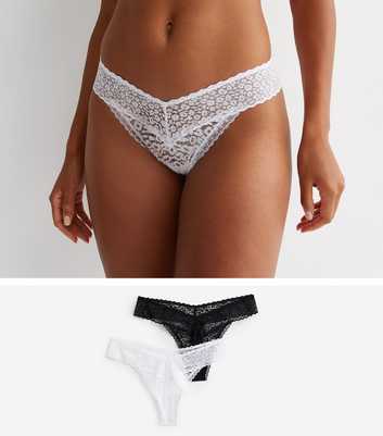 2 Pack Black and White Animal Lace Thongs