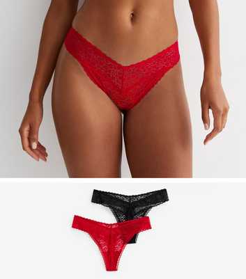 2 Pack Black and Red Animal Lace Thongs