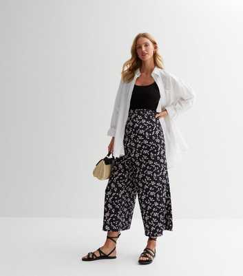 Maternity Black Floral Crop Trousers
