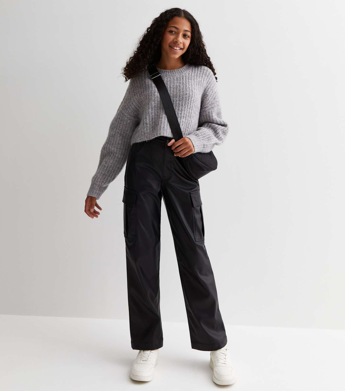Girls Grey Knit Crop Jumper Image 3